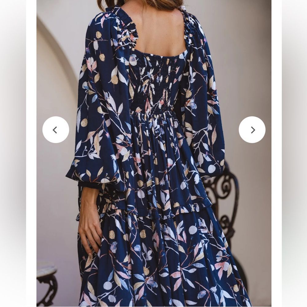 Elf Balielf Floriana Long Sleeve Midi Dress navy bell long sleeve Dress women M - Picture 3 of 16